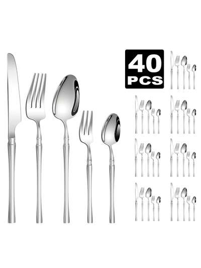 5/20/30/40pcs Stainless Steel Flatware Set, Steak Knife Fork Spoon Suit For Home Kitchen, Hotel, Christmas Gift Gift,Kitchen,Christmas Gift,School Supplies