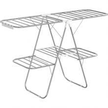 Clothes Drying Rack, Foldable 2-Level Laundry Drying Rack, Free-Standing Laundry Airer, With Height-Adjustable Wings, 33 Drying Rails, Sock Clips, Silver And White - Silve + White_ - View 1
