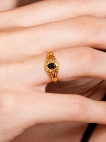 1 Stück S925 Sterling Silber Ring mit schwarzem Zirkonia, elegant geschnitzt mit Blumenmuster, vielseitiges Design, geeignet für den täglichen Gebrauch von Frauen, Festivals, Partys, als Schmuckgeschenk