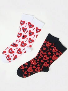 2/3 pares de calcetines de marinero para mujer, con diseño de jacquard de ojo guiñando y corazón en estilo grunge, versátiles para uso en el hogar, trayecto, todo el año, al aire libre, fiestas, Y2K, gótico, vuelta al colegio, suaves y transpirables, un regalo bonito para San Valentín o los padres