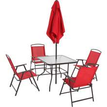 Juego de comedor para patio de 6 piezas de acero Mainstays Albany Lane con sombrilla, rojo - Rojo - Ver 2
