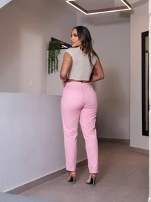 Traditional Women's Jeans With Iron Button - Baby Pink - View 4