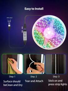 3 键 RGB LED 灯带，USB 供电，颜色可调，易于安装，适用于家庭和家具装饰，为天花板、客厅、卧室、走廊、游戏室营造舒适浪漫的氛围 - 多色 - 查看 9