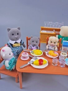 Stomle Family Set de 4 figuras en miniatura realistas con fieltro de una familia de cerdos (gato, elefante, etc.) con miembros móviles, decoración de casa de muñecas, coleccionables de familia de bosque a escala 1:12, propensos a daños durante el envío