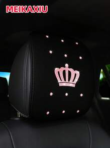 MEIKAXIU 1pc Glitter Crown Blingbling Soft Fabric Car Headrest Pillow Cover, Removable & Washable, Car Interior Accessories, Suitable For Women,Car Accessories - one-size - View 14