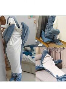Novel Cartoons, Strange And Interesting Shark Pajamas, Hats And Warm Flannel Robes, Blankets Suitable For Halloween Party Costume Role-Playing - Blue - View 5