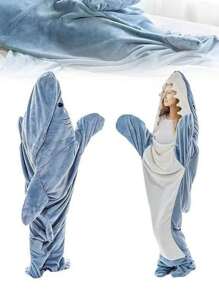 Novel Cartoons, Strange And Interesting Shark Pajamas, Hats And Warm Flannel Robes, Blankets Suitable For Halloween Party Costume Role-Playing - Blue - View 6