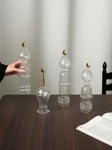 CMYD Studio 1件月亮玻璃摆件，金色玻璃桌面摆件，奢华精致，适合家居装饰、烛台和香氛摆放，客厅和餐桌装饰，礼品 - 彩色 - 查看 2