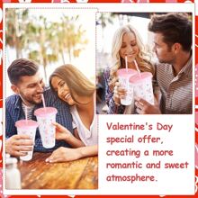 5/10pcs Pink And Red Ribbon Bow & Heart Plastic Tumblers With Straws And Lids, Ribbon Bow Flat Bottomed Cup, Pink Plastic Cup, Coffee Mug, Reusable, Suitable For Cold Drinks, Home, Office, Decoration, Party Gifts, Daily Use, Weddings, Commemoration Day, Afternoon Tea, Valentine's Day, Birthday, Parties, Water Bottle Back To School