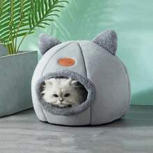 Cute And Comfortable Warm Cat House Sleeping Cave Non-Slip Semi-Closed Design Four Seasons Universal Cat Nest - 灰色 - 查看 6