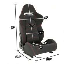 Pair Universal Black Woven Fabric Red Double Stitching Reclinable Racing Seats