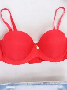 Brasier copa B, con un lindo diseño liso, y pedrería en el medio, ajustable, confortable y suave - Rojo - Ver 3