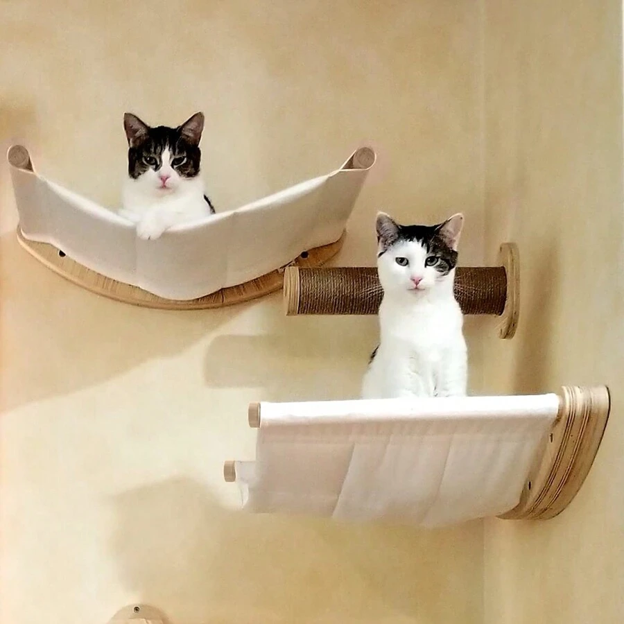 2pcs Wooden Cat Hammocks And Perches, Stable Cat Wall Shelf For Playing, Climbing And Perching - 2 chiếc võng cho mèo - Xem 1