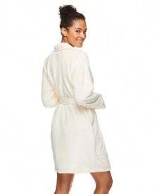 Bebe TAHARI Womens Honeycomb Plush Robe, Womens Robes Knee Length, Womens Bathrobe, Short Robes For Women - Ivory - View 5