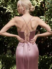 HIGH QUALITY SATIN DRESS WITH CORSET - Lavender - View 2