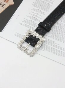 1pc Women's Crystal Embellished Buckle Shiny Sequin PU Leather Belt, Elegant And Casual For Dress And Outfit Pairing Valentines Summer, School