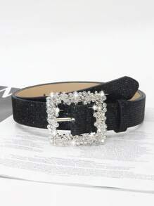 1pc Women's Crystal Embellished Buckle Shiny Sequin PU Leather Belt, Elegant And Casual For Dress And Outfit Pairing Valentines Summer, School