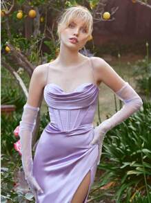 HIGH QUALITY SATIN DRESS WITH CORSET - Lavender - View 1