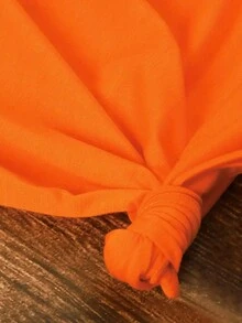 Ensemble deux pièces de t-shirt à manches courtes imprimé col rond et short moulant grande taille pour le printemps/été - Orange - Voir 3