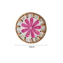1 pieza Posavasos redondo de 10cm de estilo bohemio con esterilla de ratán y concha colorida para taza, para mesa de té