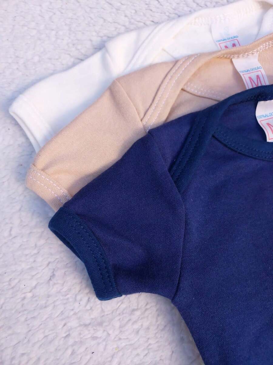 Promotion KIT 3 Plain Short Sleeve Baby Bodysuits (Assorted Colors) - Khaki - View 1
