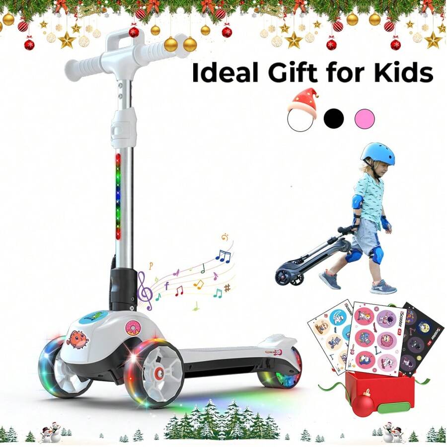 Patinete eléctrico para niños de 3 a 14 años, patinete eléctrico plegable de 70 W y velocidad máxima de 8 km/h, autonomía de 30 a 60 minutos, ruedas luminosas de colores, altura ajustable, regalo ideal de cumpleaños y Navidad para niños y niñas - Blanco - Ver 1