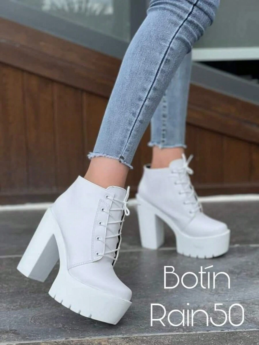 Women's Combat Boots With Thick Soles And Low Platform Heels For Women - 白色 - 查看 1