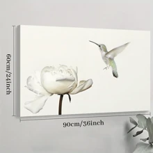 1pc Framed Canvas Poster, Hummingbird Flies On White Carnation Flower Animals Wildlife Wall Art Canvas Paintings, Ideal Gift For Bedroom Living Room Corridor, Wall Art, Room Decoration - 彩色 - 查看 10