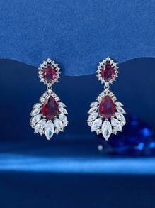 1 paire de boucles d'oreilles à pendentif style bijoux en cubic zirconia, boucles d'oreilles de soirée de mode pour la fête, cadeau de la Saint-Valentin, pour Maman, Mère, Fête des Mères, Cadeau