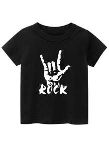 Lulu's wish Camiseta de moda nueva para niños pequeños, camiseta negra de manga corta con estampado de rock para niños