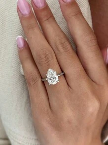 1枚925纯银闪亮梨形切割0.5/1/2/4克拉订婚戒指、结婚戒指、女士承诺戒指、永恒戒指、精致珠宝礼品 - 銀色 - 查看 7