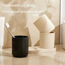 1 pieza Juego de 3 piezas: Vaso para enjuague bucal de unicolor, Vaso para cepillo de dientes de pareja, Vaso de baño familiar con bandeja, Juego de vasos para enjuague bucal, Disponible en negro/blanco para volver a la escuela