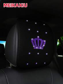 MEIKAXIU 1pc Glitter Crown Blingbling Soft Fabric Car Headrest Pillow Cover, Removable & Washable, Car Interior Accessories, Suitable For Women,Car Accessories - one-size - View 6