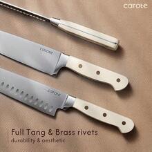 CAROTE 11 Pieces Knife Set With Block For Kitchen, Stainless Steel Razor-Sharp Blade, Triple Riveted Ergonomic Handle, Wooden Magnetic Block, Essential Knife Block Set, Beigeprompt Goods - 白色-WS - 查看 5