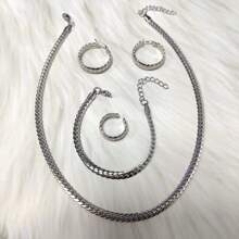 Conjunto de joyas de 5 piezas con cadena de acero inoxidable a prueba de decoloración de alta calidad, adecuado para uso diario de mujeres - Dorado - Ver 2