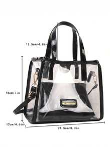 Women's Fashion Transparent Handbag PVC Shoulder Bag Versatile Vacation Bag Elegant Crossbody Bag - 黑色 - 查看 6
