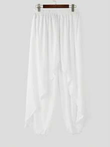 INCERUN Fashion Men Elastic Waist Ruffles Casual Loose Wide Leg Trousers Bottoms Holiday Party Palazzo Culotte Long Pants - 白色 - 查看 4
