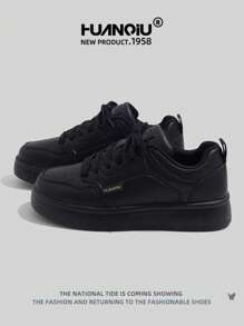 HUANQIU 女士时尚厚底休闲运动鞋，舒适时尚黑色运动鞋，适合所有季节、学生和休闲穿着 - 查看 1