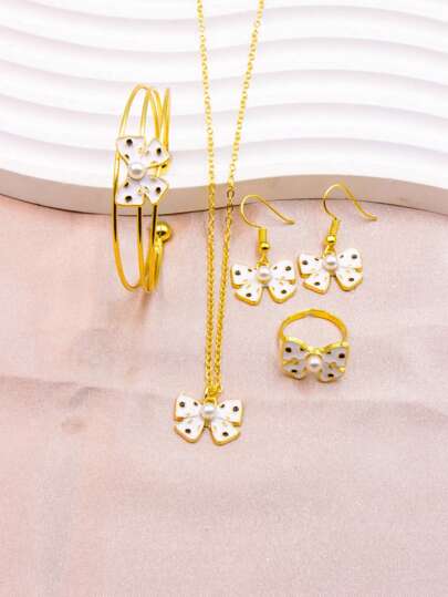 5個セットDIYオイルドロップ蝶ペンダントネックレス、ブレスレット、リング、ピアスコンボセット、ホリデーギフトに最適