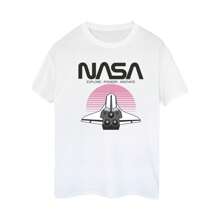 NASA تي شيرت نسائي/سيدات بتصميم مكوك فضائي وغروب الشمس من القطن بأسلوب فريند (أبيض) - 153 جرام/م² قطن مغزول حلقي 100% - أبيض - مشاهدة 1
