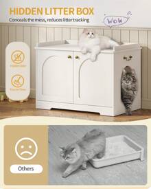 HaluPeit Armoire à Chat avec Poignées, bac à Litière, Armoire à Litière, Table D'appoint en Bois pour la Maison des Animaux Domestiques, 50 x 80 x 57cm, Armoire à Chat Stable - Blanc - Voir 5