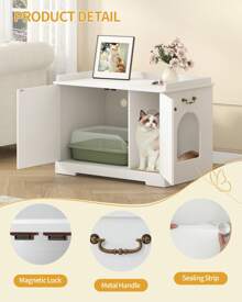 HaluPeit Armoire à Chat avec Poignées, bac à Litière, Armoire à Litière, Table D'appoint en Bois pour la Maison des Animaux Domestiques, 50 x 80 x 57cm, Armoire à Chat Stable - Blanc - Voir 3