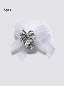 QPRETTY DU 5 piezas de adorno de uñas con doble lazo de cristal, gota cuadrada gruesa blanca y rosa, con terminado de malla doble y perforación