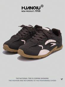 HUANQIU HUANQIU Women's Thick Sole Versatile Athletic Casual Sneakers, Small White Shoes, Comfortable & Stylish, Suitable For All Seasons, Available In Black, Beige, Brown, For Students & Casual Wear