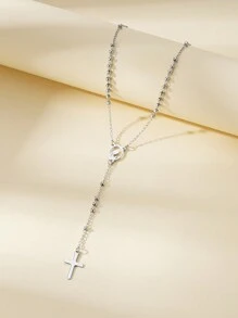 1pc 3mm Stainless Steel Bead Necklace, Fashionable European And American Style Pendant Necklace For Daily Wear