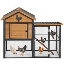 Durable Wood And Iron Chicken Coop With Runway And Waterproof Roof, Suitable For 5-7 Chickens, Built-In Nesting Box - 棕色 - 查看 5
