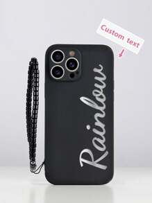 1pc Black TPU Customized Text/Letter Anti-Drop Phone Case And 1pc Black Beaded Phone Lanyard, Compatible With Iphone Case/Matching Phone Case/Interesting Phone Case/Galaxy Phone Case/Redmi Phone Case/Matching Phone Case Compatible With Iphone 15 PRO MAX Phone Case/IPhone 14 Pro Max Case/Galaxy A05 Case/Galaxy A54 5G Case/Galaxy A52/A52s 5G Case/Galaxy S21 FE 5G Case/Galaxy S23 Ultra Case/Galaxy S24 Ultra 5G Case/ Poco X5 Pro Case
