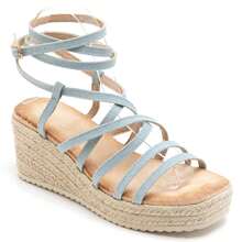 Sandalias de cuña con suela de cuerda y tiras cruzadas - Estilo de verano - Azul - Ver 2