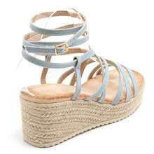 Sandalias de cuña con suela de cuerda y tiras cruzadas - Estilo de verano - Azul - Ver 5