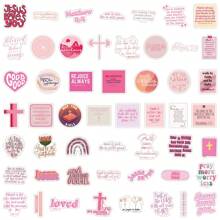 51 stuks roze Bijbel Jezus stickers esthetische vinyl stickers stickers van hoge kwaliteit stickers stickers plakboek, dagboek, laptop, bumper, skateboard, waterflessen, computer, telefoon stickers kunnen veel plezier in je leven brengen, het perfecte cadeau voor volwassenen, schoolbenodigdheden, terug naar school